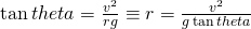 \tan{theta} = \frac{v^2}{rg} \equiv r = \frac{v^2}{g \tan{theta}}