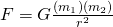 F=G\frac{(m_1)(m_2)}{r^2}